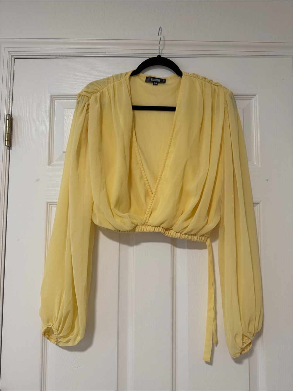 Missguided Balloon Sleeve Drape Front Chiffon Blouse